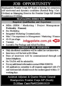 Headquarters Frontier Corps KP South Jobs 2023